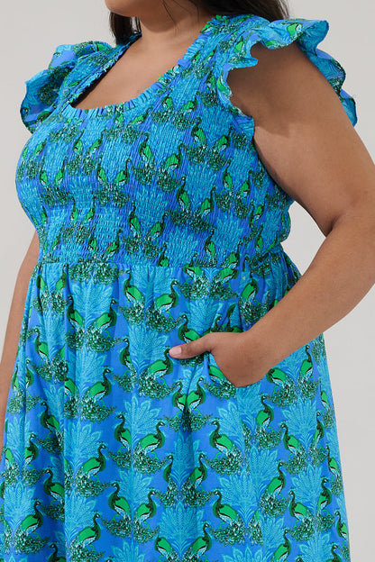 Sherly Smocked Midi Dress Peacock Curve