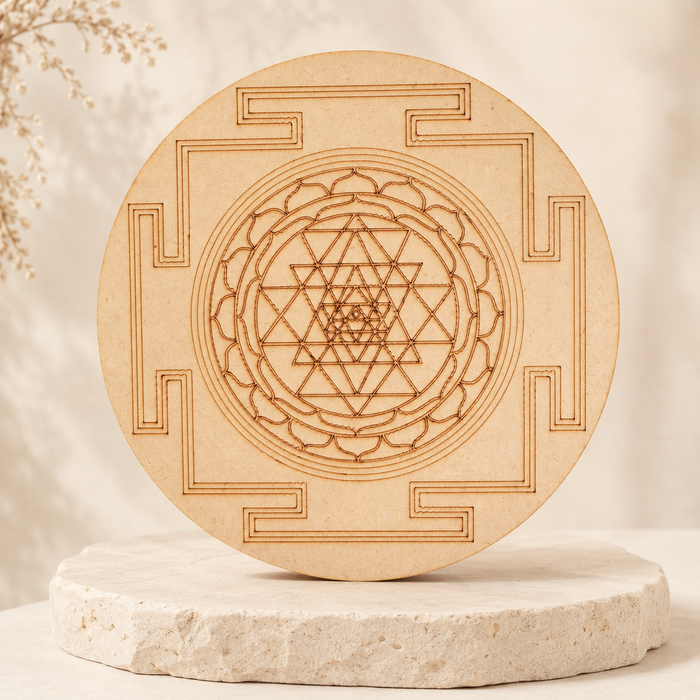 Shri Yantra Crystal Grid Board, 6" Wooden Crystal Grid Plate