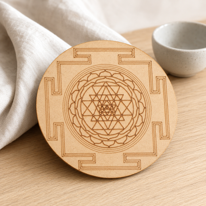 Shri Yantra Crystal Grid Board, 6" Wooden Crystal Grid Plate