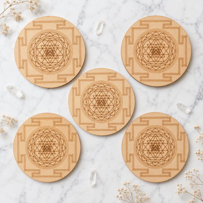 Shri Yantra Crystal Grid Board, 6" Wooden Crystal Grid Plate