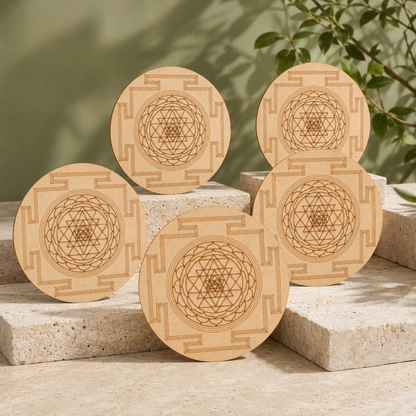 Shri Yantra Crystal Grid Board, 6" Wooden Crystal Grid Plate