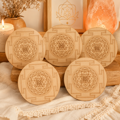 Shri Yantra Crystal Grid Board, 6" Wooden Crystal Grid Plate