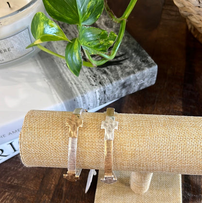 SILVER TEXTURED & GOLD CROSS STRETCH BRACELET