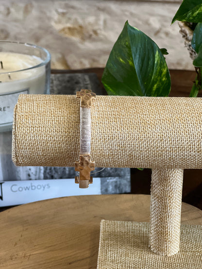 SILVER TEXTURED & GOLD CROSS STRETCH BRACELET