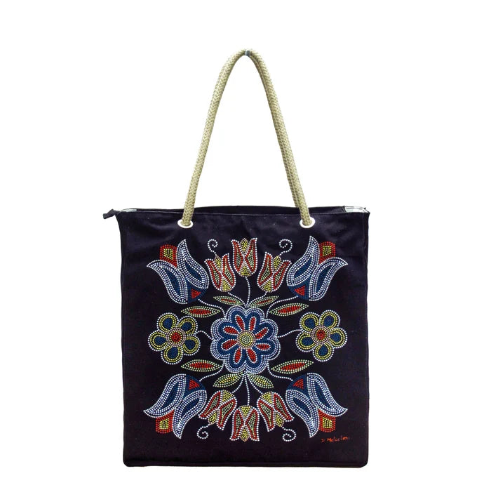 Silver Threads Cotton Eco-Bag featuring Indigenous artwork by Métis artist Deb Malcolm.