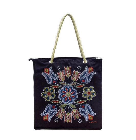 Silver Threads Cotton Eco-Bag featuring Indigenous artwork by Métis artist Deb Malcolm.