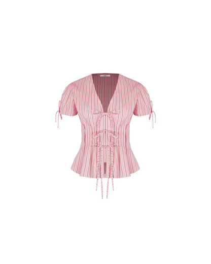 SIMONA BLOUSE PINK RED STRIPE