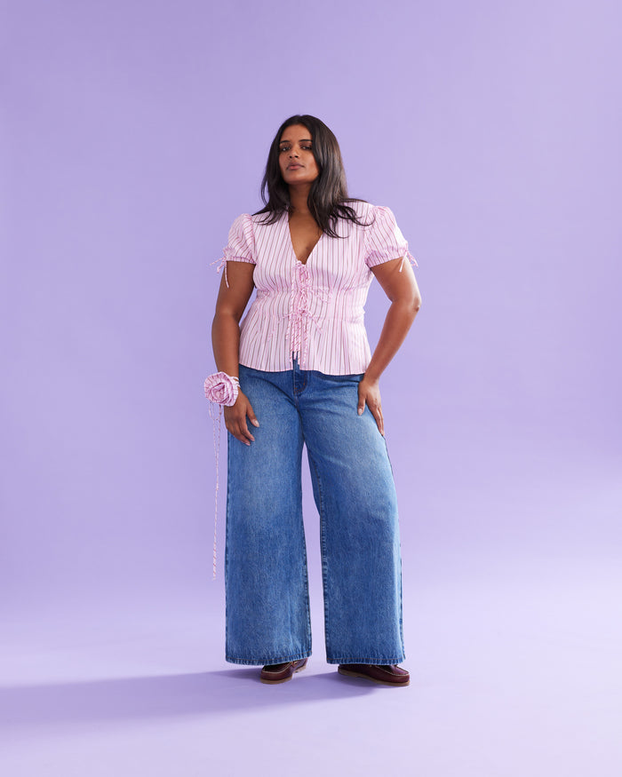 SIMONA BLOUSE PINK RED STRIPE