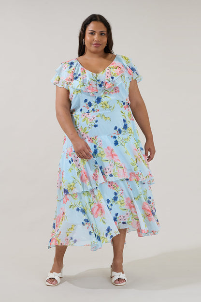 Sinclair Ruffle Tiered Midi Dress Missa Floral Curve