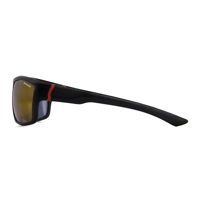 Sinner Cayo Polarised Sport Sunglasses In Red shown from the side on a white background