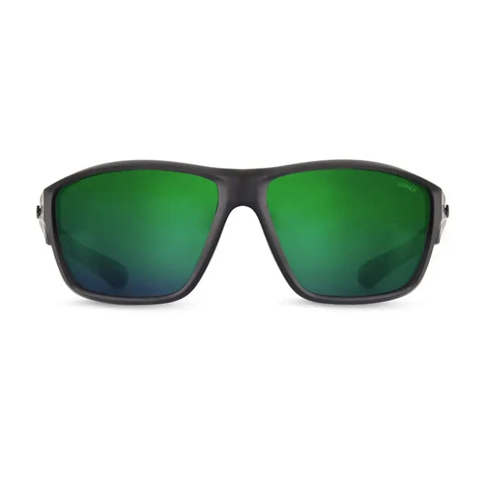 Front detail of Sinner Eyak polarised sunglasses in Cry Black on a white background