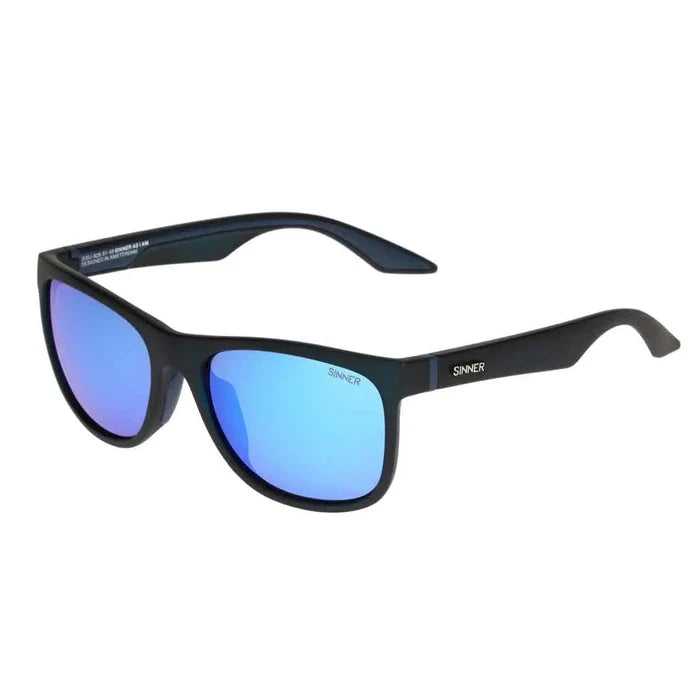 Sinner Rockford polarised sunglasses in matte black colour shown from the side on a white background