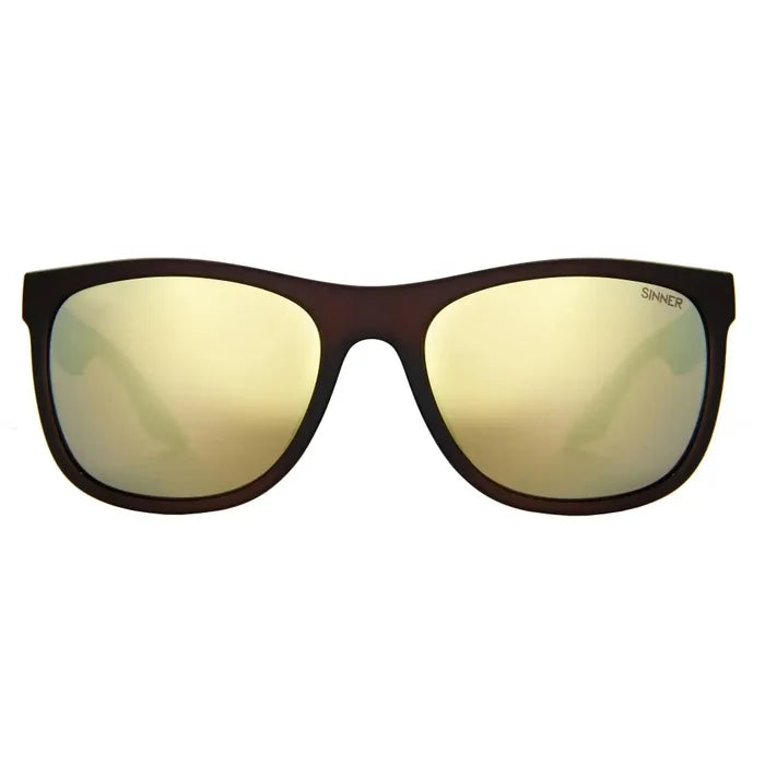 Sinner Rockford polarised sunglasses in matte brown colour shown from the front on a white background