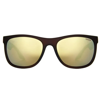 Sinner Rockford polarised sunglasses in matte brown colour shown from the front on a white background