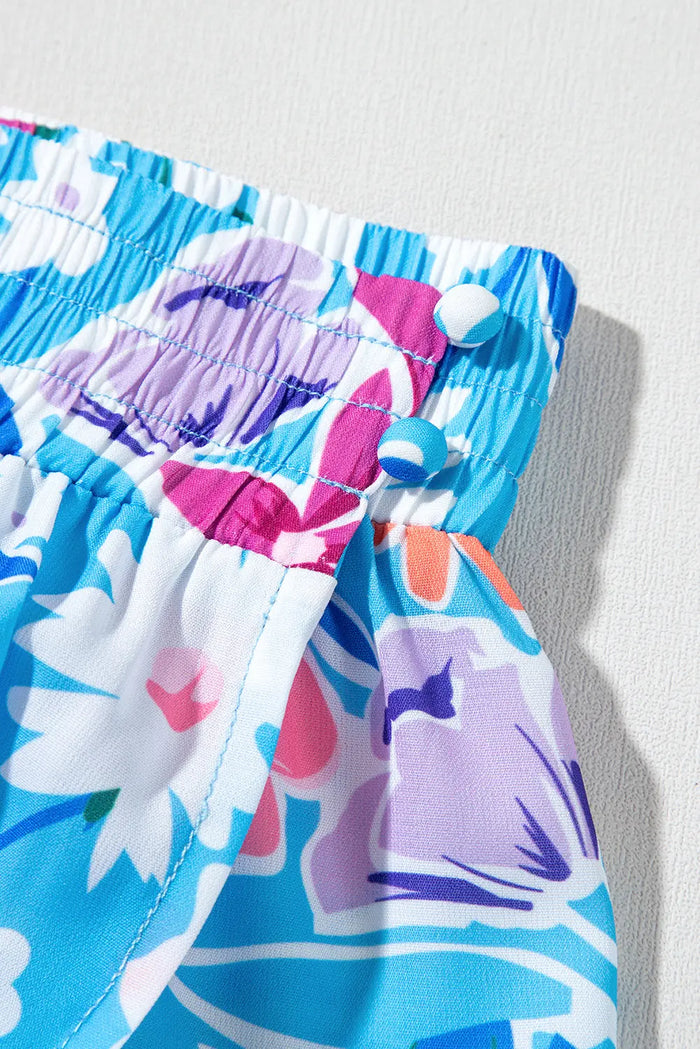 Sky Blue Floral Printed High Waist Split Wrap Long Skirt - Skirts/Maxi