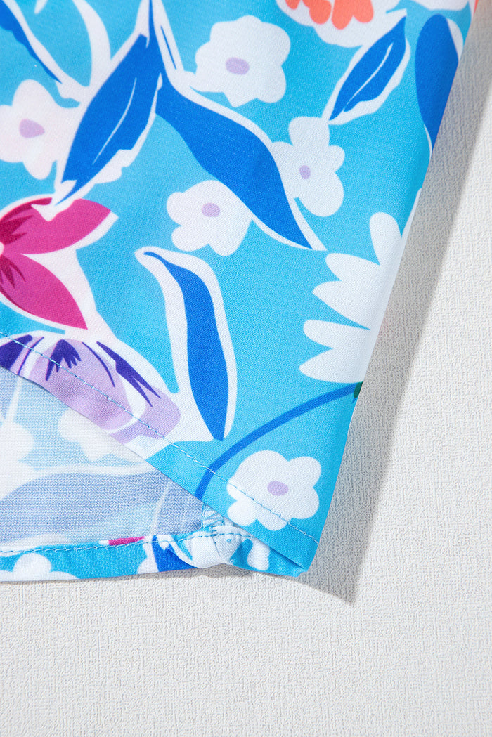 Sky Blue Floral Printed High Waist Split Wrap Long Skirt - Skirts/Maxi