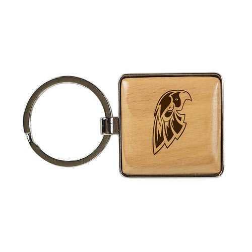 SLIVER AND WOOD KEY SQUARE KEYCHAIN