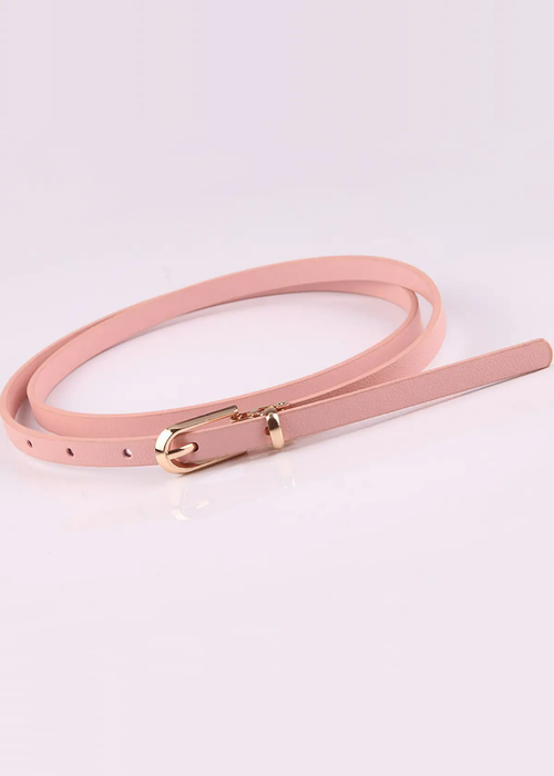 Pink belt with a gold buckle on a white background