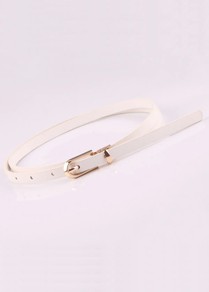 White belt with a gold buckle on a white background