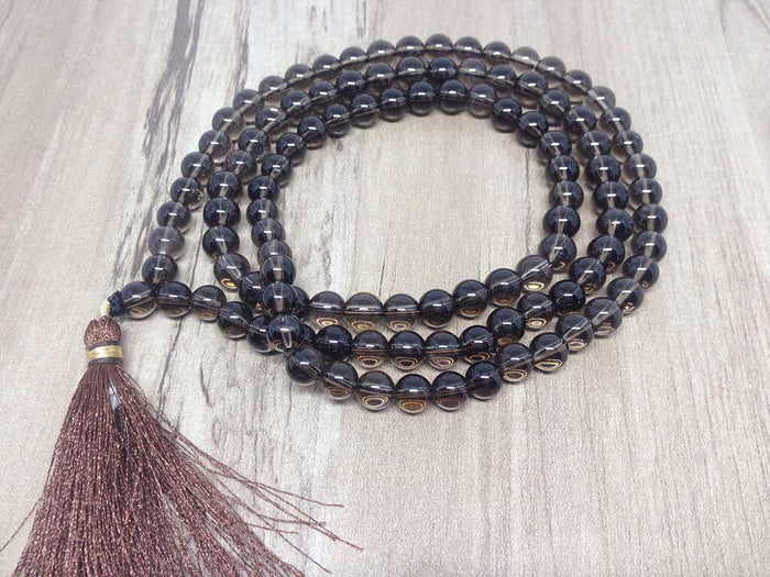 Smokey Quartz Gemstone Mala, 108 Prayer Bead Mala.