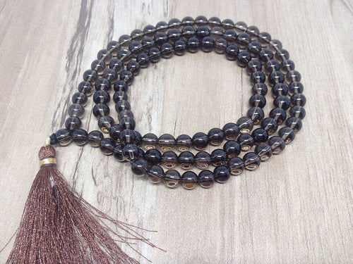 Smokey Quartz Gemstone Mala, 108 Prayer Bead Mala.