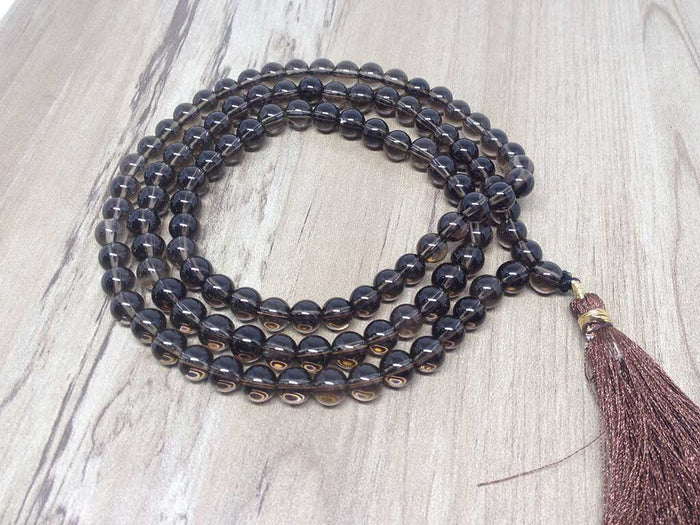 Smokey Quartz Gemstone Mala, 108 Prayer Bead Mala.