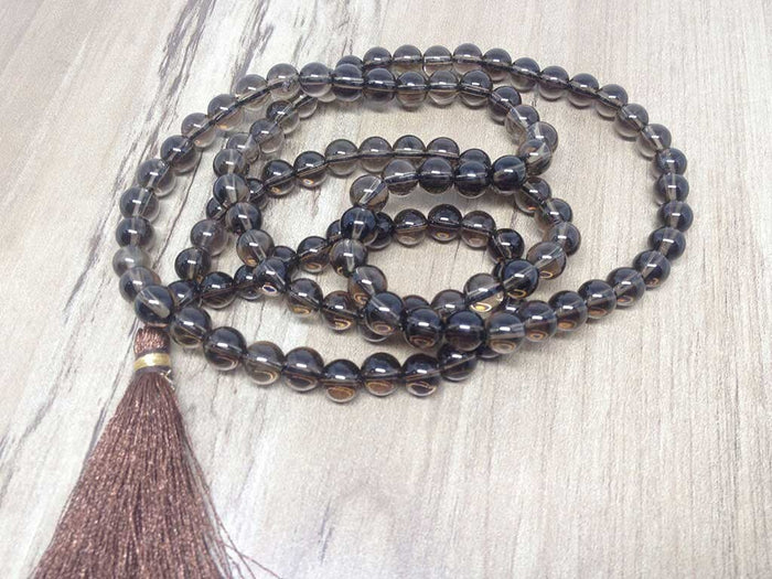 Smokey Quartz Gemstone Mala, 108 Prayer Bead Mala.