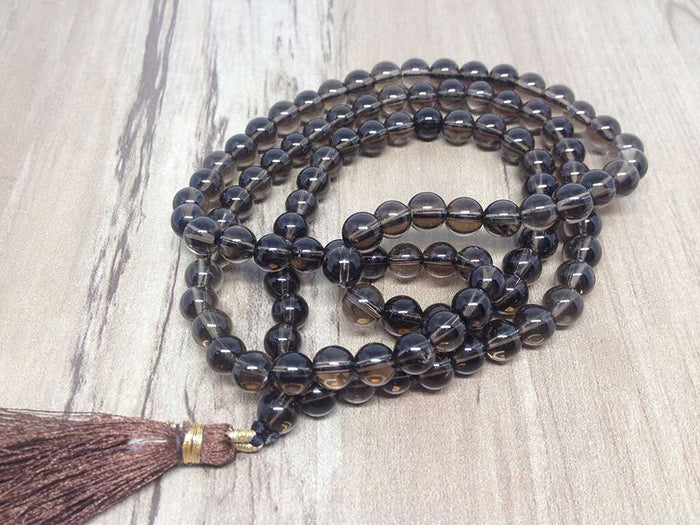 Smokey Quartz Gemstone Mala, 108 Prayer Bead Mala.