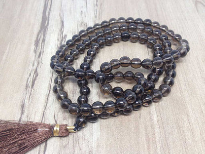 Smokey Quartz Gemstone Mala, 108 Prayer Bead Mala.