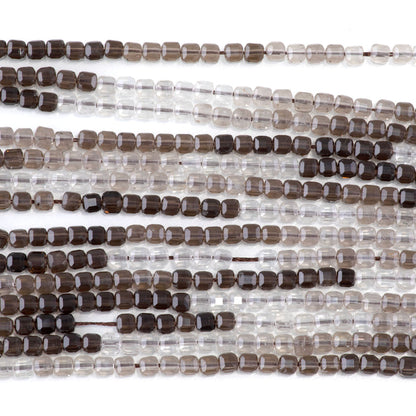 This is a Dakota Stones 3mm Smoky Quartz Banded Gemstone strand with A grade table-cut cube beads in 15-16 inch strand.
