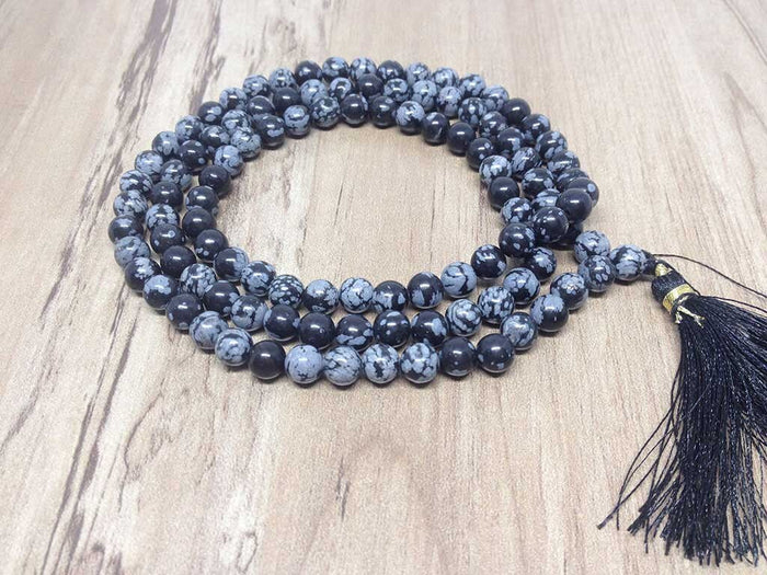 Snowflake Black Obsidian Mala With 108 Prayer Beads Jap Mala.