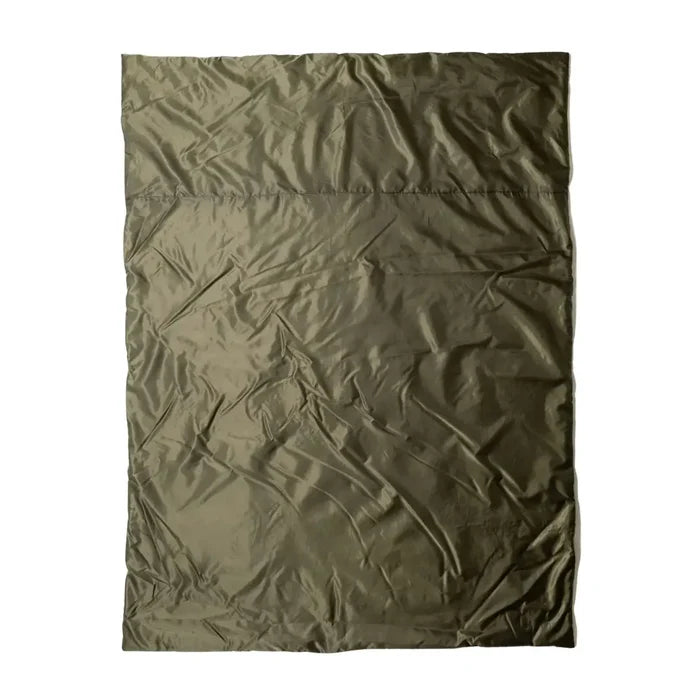 Snugpak Jungle Blanket in olive green laid out flat on a white background