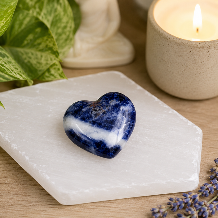 Sodalite Heart Crystal, Puffy Mini 1 Inch Pocket Crystal Heart