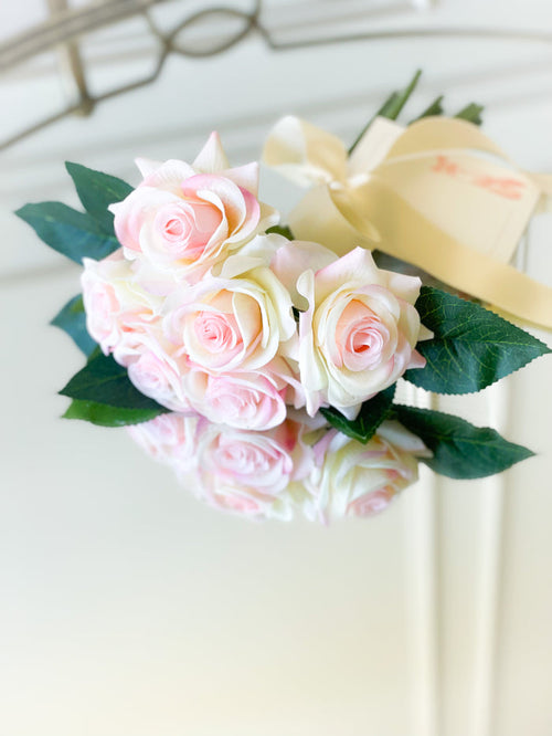 Soft Pink Rose Bouquet With Satin Bow And Dance Card