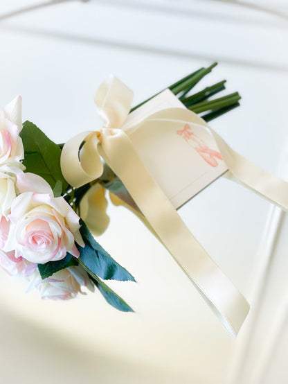 Soft Pink Rose Bouquet With Satin Bow And Dance Card