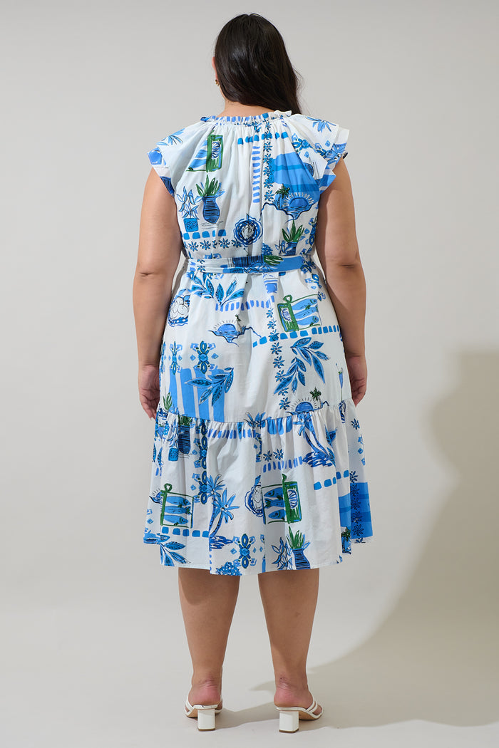 Sosy Postcard Charlotte Button Midi Dress Curve
