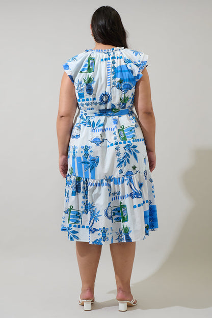 Sosy Postcard Charlotte Button Midi Dress Curve