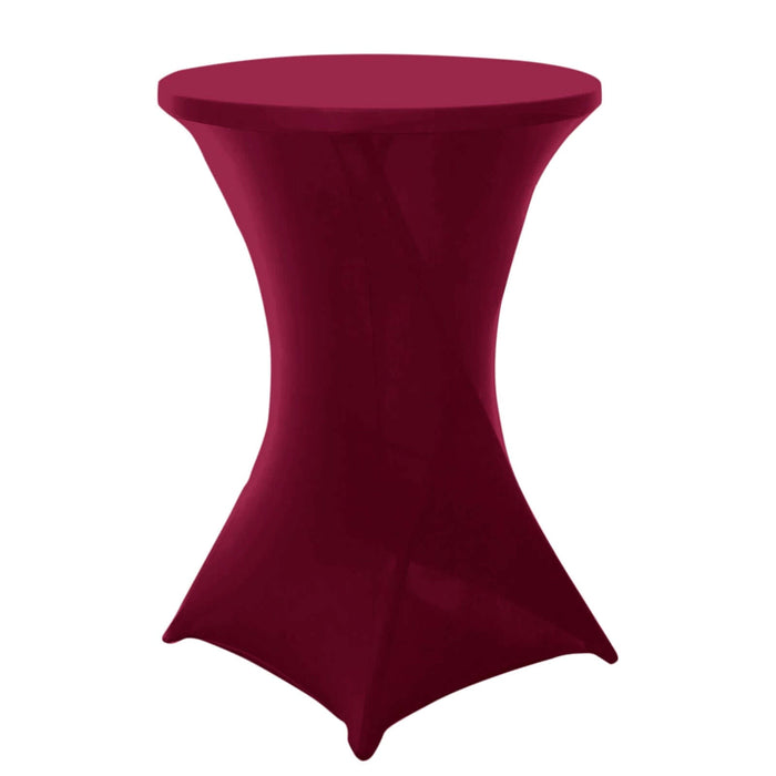 Burgundy stretch table cover for round cocktail tables