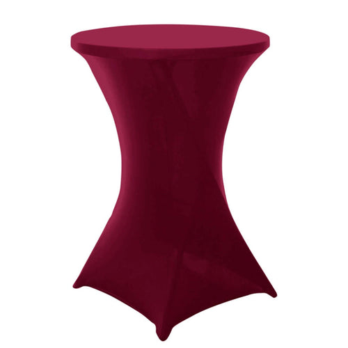 Burgundy stretch table cover for round cocktail tables