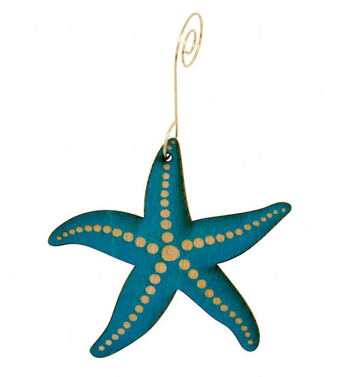 Starfish wood Christmas ornament with textured arms, made in USA