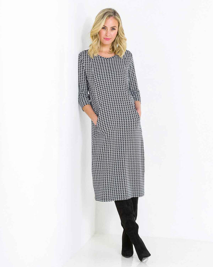 Stella Patterned Pull On 3/4 Sleeve Cotton Dress - The Classic Boutique