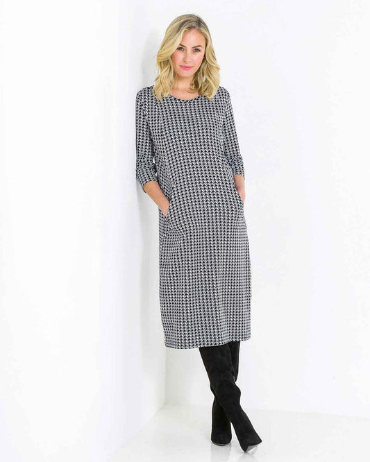Stella Patterned Pull On 3/4 Sleeve Cotton Dress - The Classic Boutique