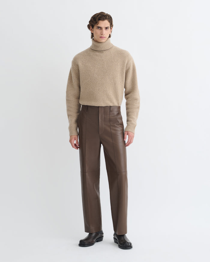 Stellan - Regenerated Leather Straight-Leg Pants - Chocolate