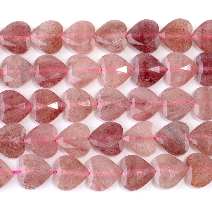 This is a Dakota Stones 14mm Strawberry Quartz Gemstone strand with faceted heart beads in 15-16 inch strand.