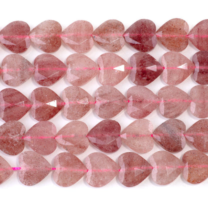 This is a Dakota Stones 14mm Strawberry Quartz Gemstone strand with faceted heart beads in 15-16 inch strand.