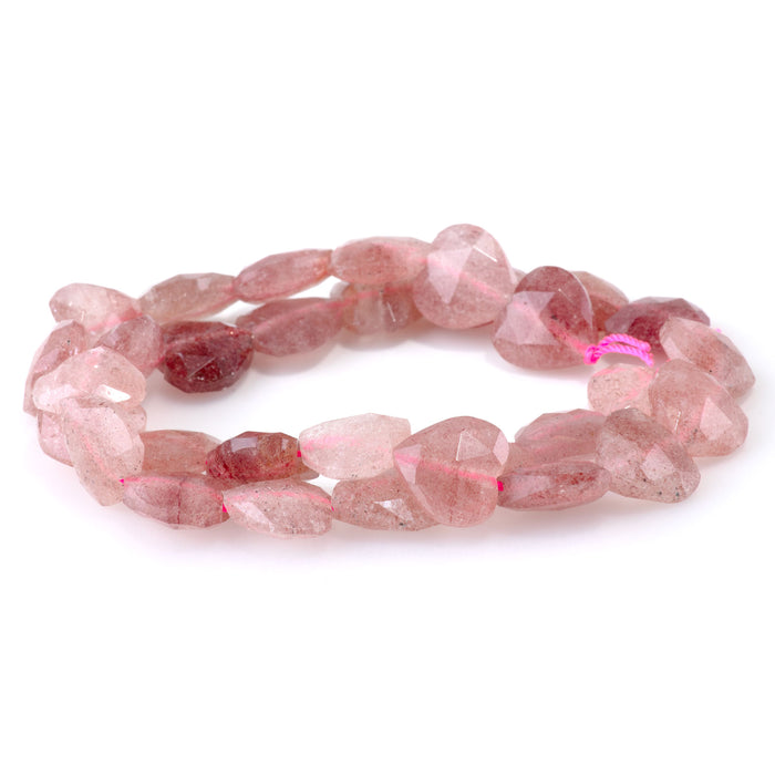 This is a Dakota Stones 14mm Strawberry Quartz Gemstone strand with faceted heart beads in 15-16 inch strand.