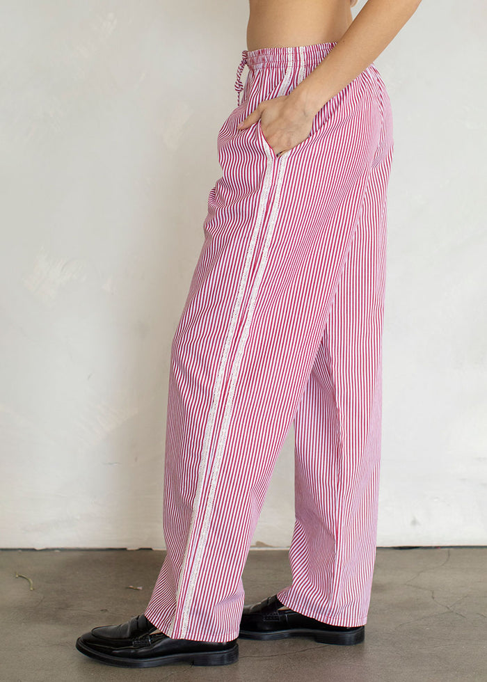 Striped Lace Track Pants - Red