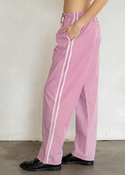 Striped Lace Track Pants - Red