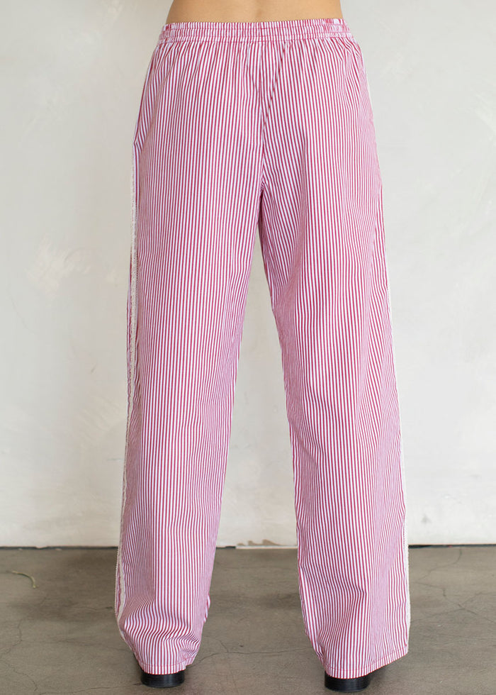 Striped Lace Track Pants - Red