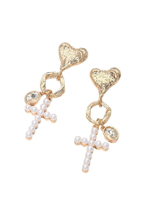 Stunning Cross and Pearl Drop Earrings-Cute-Trendy-Shop-Womens-Boutique-Clothing-Store
